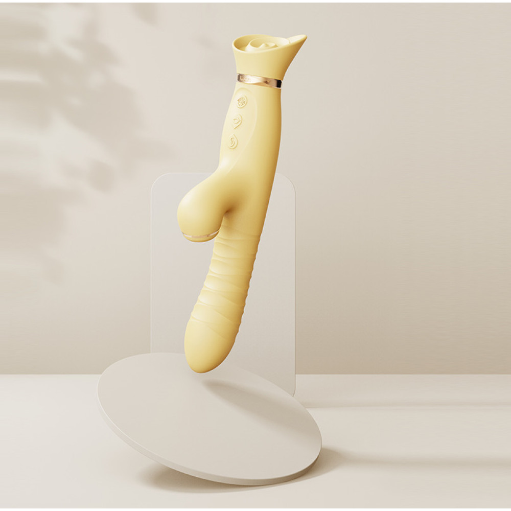 Вибратор с ротацией, фрикциями и вакуумной стимуляцией клитора Zalo Rose Rabbit Thruster желтый фото №8 — секс игрушки: Украина, NO TABOO
