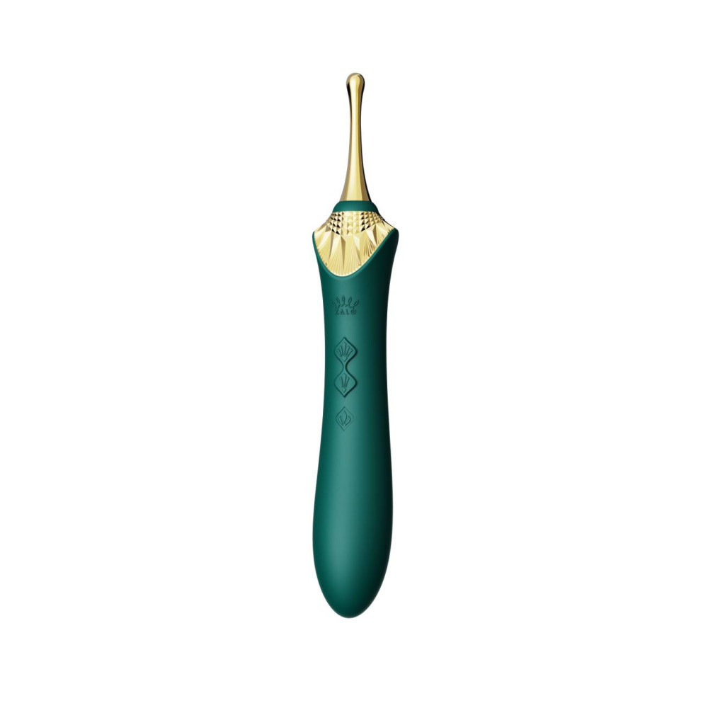 Вибратор двухсторонний универсальный ZALO BESS 2 Turquoise Green с 4 насадками и нагревом, зеленый фото №3 — секс игрушки: Украина, NO TABOO