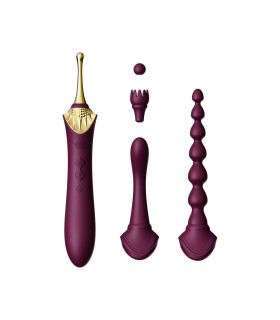 Вібратор двосторонній універсальний ZALO BESS 2 Velvet Purple з 4 насадками і підігрівом, фіолетовий - No Taboo