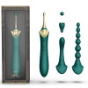 Вибратор двухсторонний универсальный ZALO BESS 2 Turquoise Green с 4 насадками и нагревом, зеленый фото №1 — секс игрушки: Украина, NO TABOO