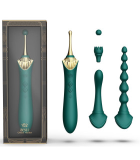 Вібратор двосторонній універсальний ZALO BESS 2 Turquoise Green з 4 насадками і підігрівом, зелений - No Taboo