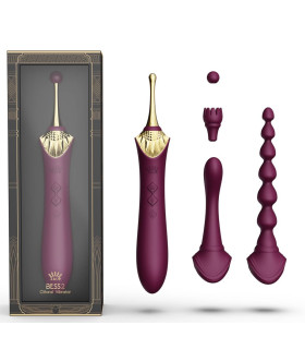 Вібратор двосторонній універсальний ZALO BESS 2 Velvet Purple з 4 насадками і підігрівом, фіолетовий - No Taboo