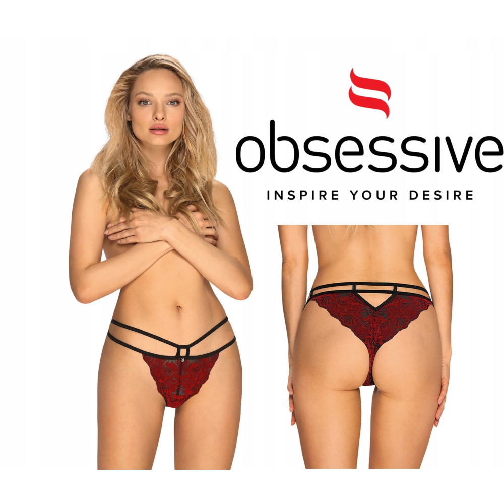 Трусики бразилиана Obsessive Sugestina, бордово-черные, S/M, фото №7 — секс шоп Украина, NO TABOO
