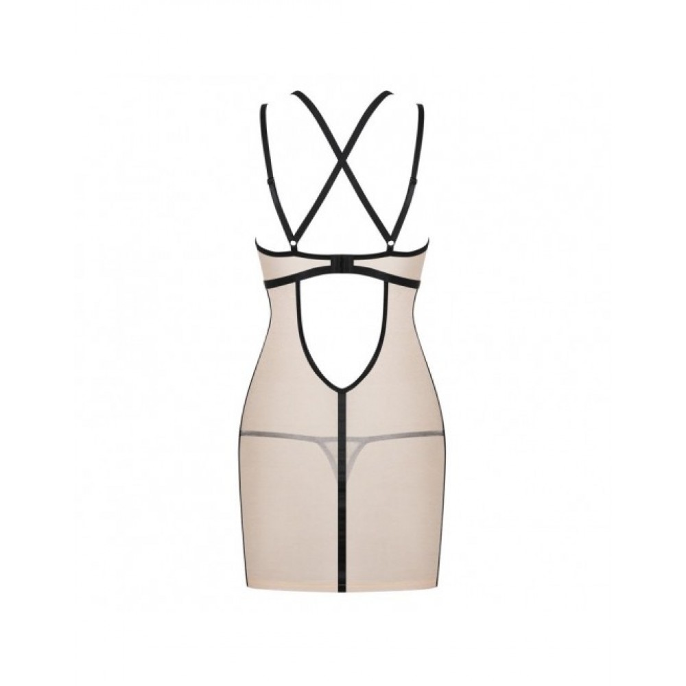 Сорочка полупрозрачная Nudelia Chemise Obsessive бежевая, размер, L/XL, фото №3 — секс шоп Украина, NO TABOO