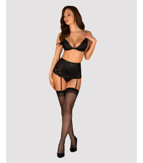 Комплект с поясом для чулок Obsessive Blanita 3 предмета, черный, L/XL - No Taboo