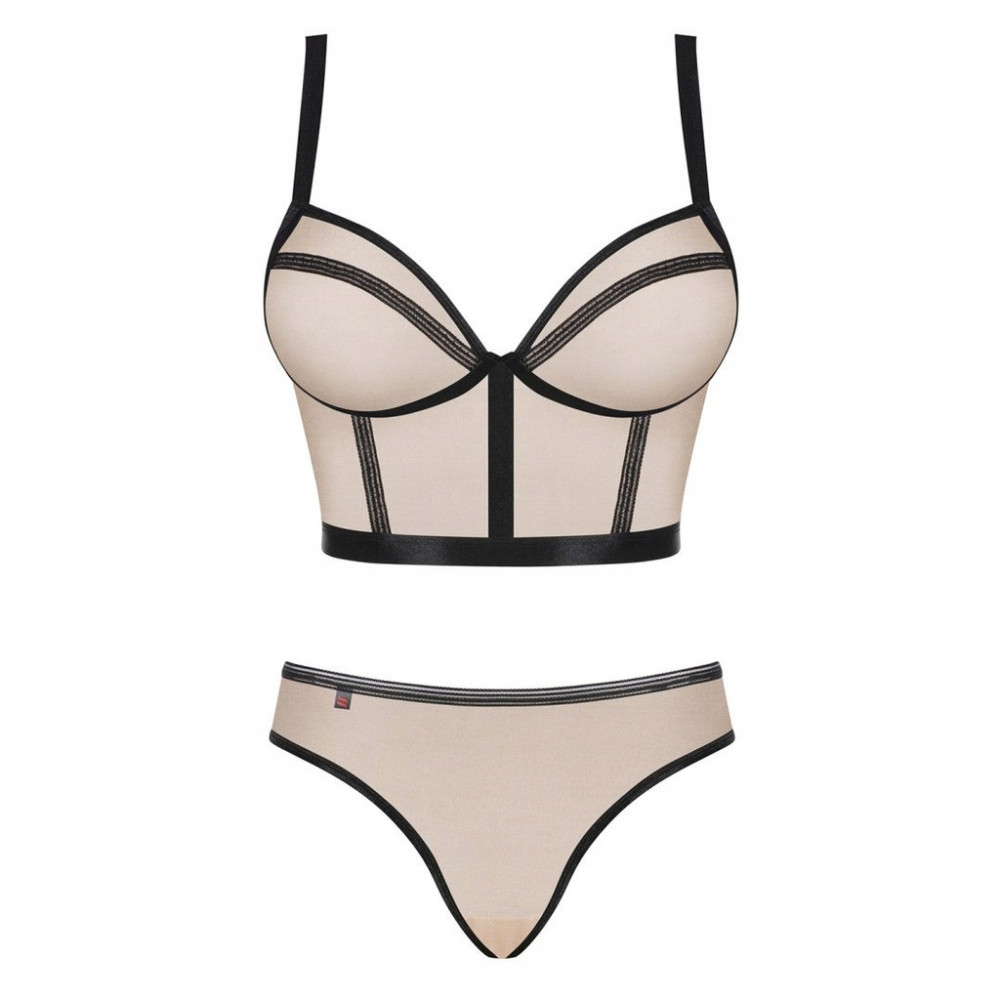 Эротичный комплект Obsessive Nudelia бюстье с трусиками, бежевый с черным, L/XL, фото №4 — секс шоп Украина, NO TABOO