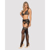 Комплект кружевной с поясом для чулок Obsessive Firella 3 предмета, черный, S/M, фото №3 — секс шоп Украина, NO TABOO
