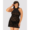 Сорочка з трусиками Obsessive Softily с узором и застежкой на шее, черная, 2XL/3XL, фото №10 — секс шоп Украина, NO TABOO