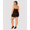Сорочка з трусиками Obsessive Softily с узором и застежкой на шее, черная, 2XL/3XL, фото №4 — секс шоп Украина, NO TABOO