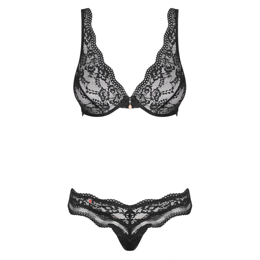 Комплект кружевной Obsessive Luvae черный, размер L/XL, фото №4 — секс шоп Украина, NO TABOO