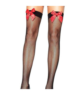 Чулки в сеточку с бантом Leg Avenue чёрные с красным, O/S - No Taboo