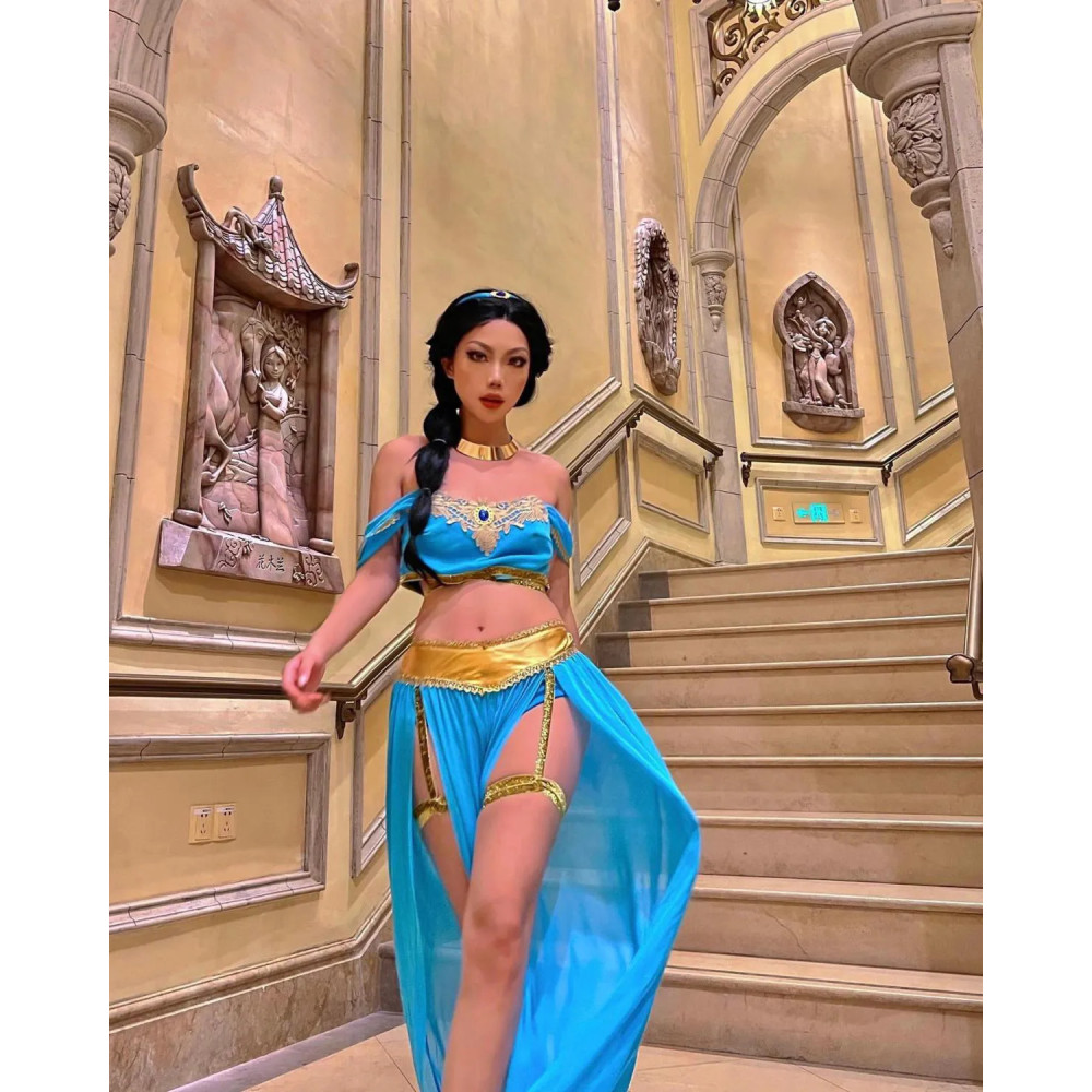 Костюм Принцессы Жасмин Leg Avenue Oasis Princess, голубой с золотым, 4 предмета, S, фото №8 — секс шоп Украина, NO TABOO