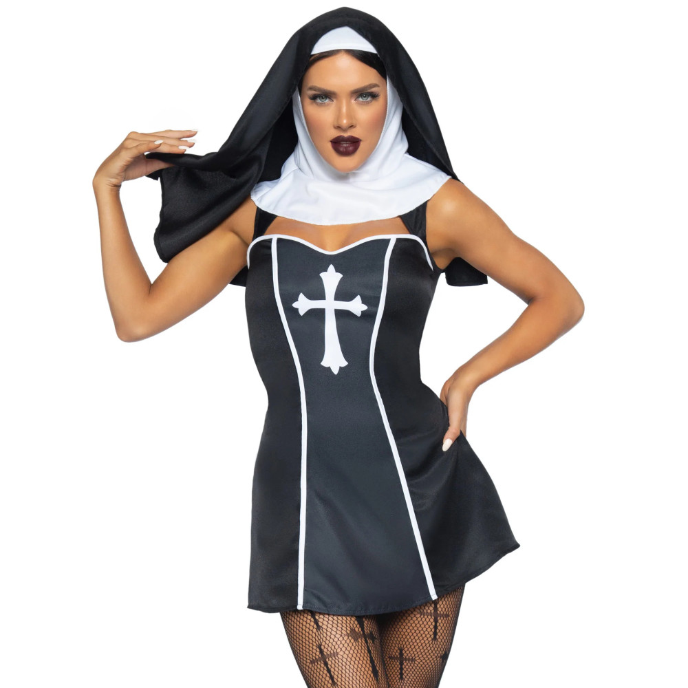 Костюм монашки Leg Avenue, М, Naughty Nun 2 предмета, черный, фото №0 — секс шоп Украина, NO TABOO