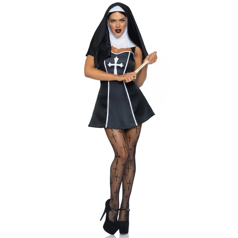 Костюм монашки Leg Avenue, М, Naughty Nun 2 предмета, черный, фото №4 — секс шоп Украина, NO TABOO