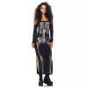 Платье макси Leg Avenue Skeleton, S/M, с принтом скелета и боковым вырезом, черное, фото №1 — секс шоп Украина, NO TABOO