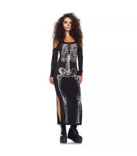Платье макси Leg Avenue Skeleton, S/M, с принтом скелета и боковым вырезом, черное - No Taboo