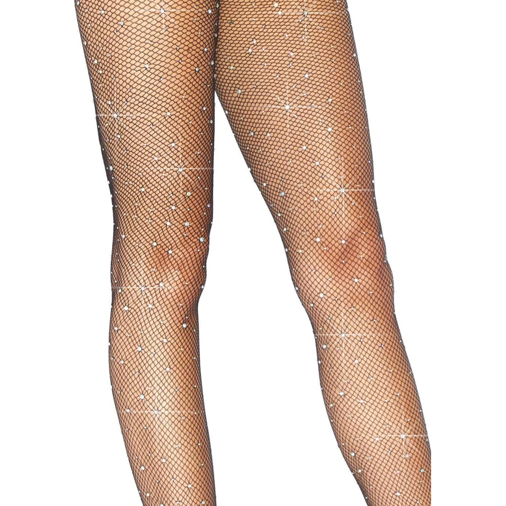 Колготки со стразами Leg Avenue Rhinestone в мелкую сеточку, черные, O/S, фото №2 — секс шоп Украина, NO TABOO
