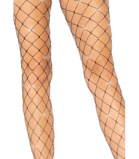 Колготки со стразами Leg Avenue Rhinestone в крупную сеточку, черные, O/S - No Taboo