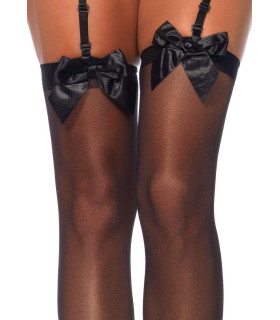 Чулки с бантиком Leg Avenue Sheer Thigh Highs, черные, O/S - No Taboo