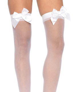 Чулки с бантиком Leg Avenue Sheer Thigh Highs, белые, O/S - No Taboo