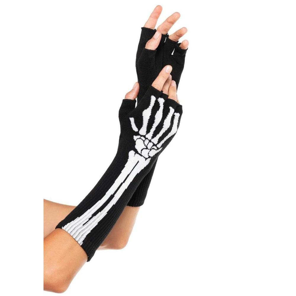 Перчатки без пальцев Leg Avenue Skeleton Fingerless Gloves, черные, O/S, фото №0 — секс шоп Украина, NO TABOO