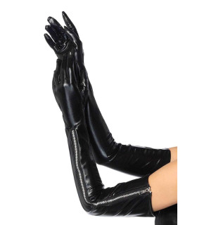 Перчатки с молнией Leg Avenue Wet Look выше локтя, черные, O/S - No Taboo