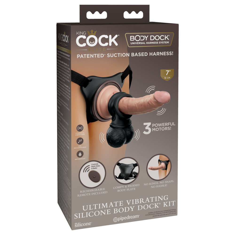 Комлект страпон с вибрацией Pipedream King Cock Elite, 21 см х 3.5 см, с пультом, 3 предмета фото №0 — секс игрушки: Украина, NO TABOO