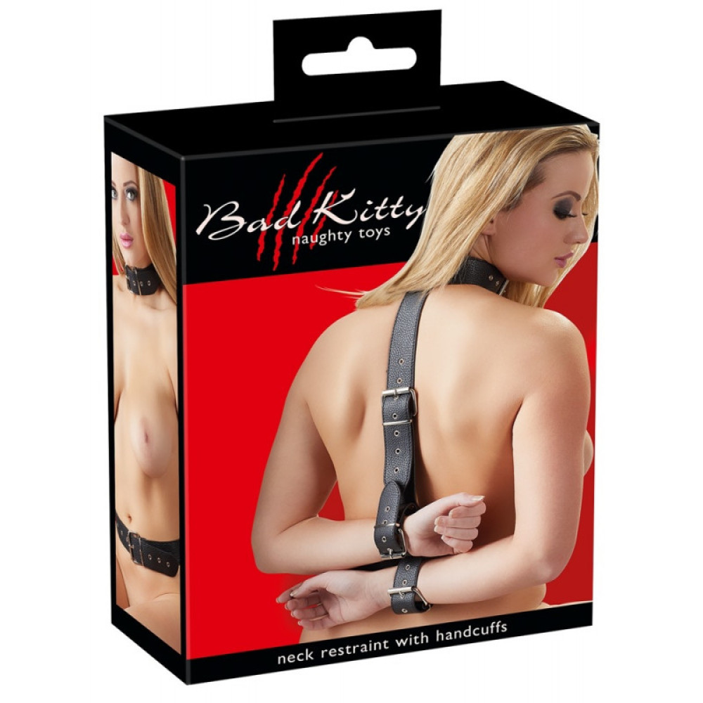 Система для фиксации Bad Kitty Neck and Hand Restraints, черного цвета, фото №0 — секс шоп Украина, NO TABOO