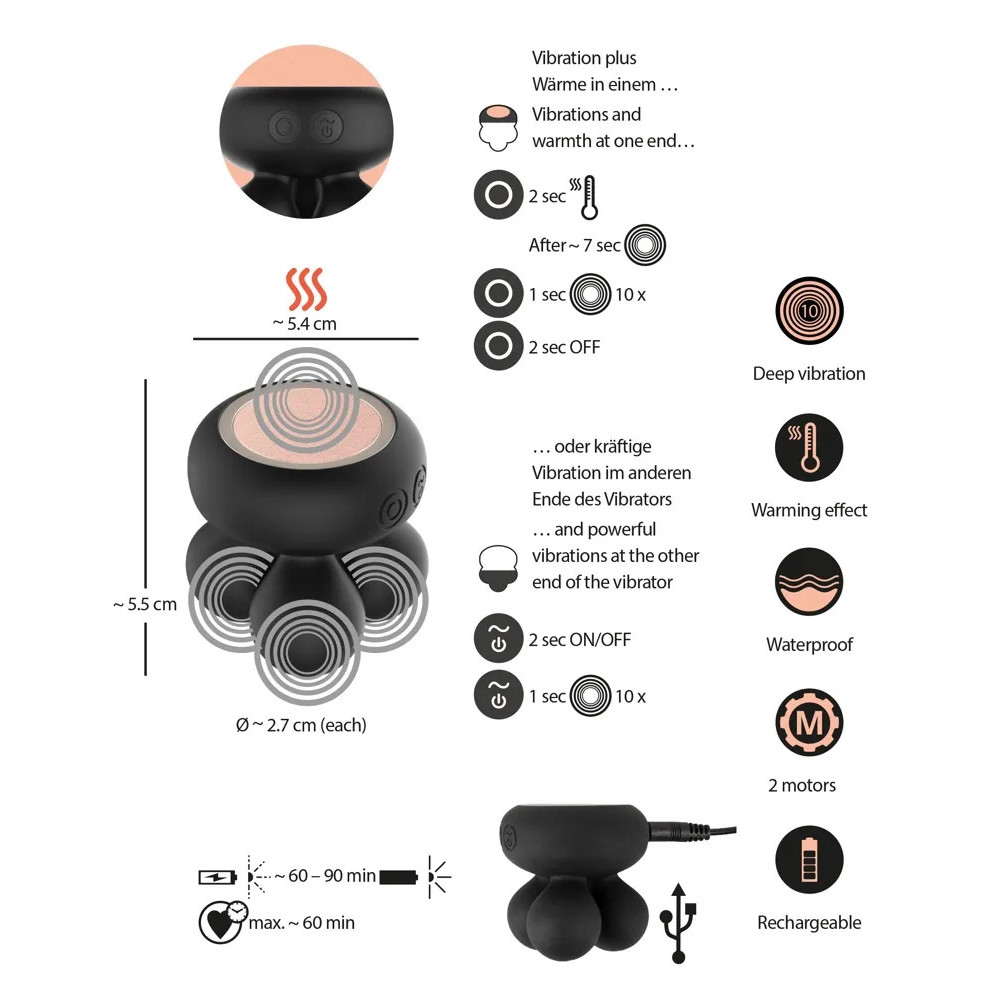 Мини-массажер с подогревом CUPA Warming Mini Massager, 5.5 см х 5.4 см фото №9 — секс игрушки: Украина, NO TABOO