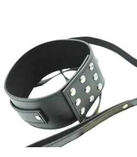 Ошейник с поводком Collar with leash black metal на липучке, черный - No Taboo