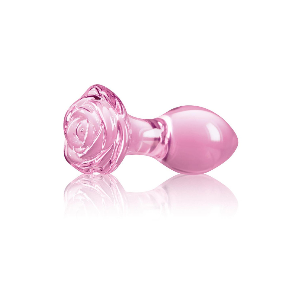 Анальная пробка из стекла, 3.9 см х 8.9 см, Crystal Rose с ограничителем в форме розы, розовая фото №0 — секс игрушки: Украина, NO TABOO