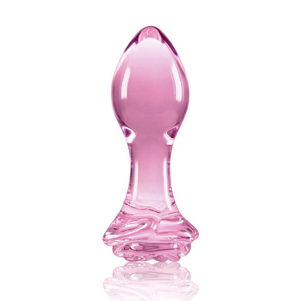 Анальная пробка из стекла, 3.9 см х 8.9 см, Crystal Rose с ограничителем в форме розы, розовая фото №3 — секс игрушки: Украина, NO TABOO