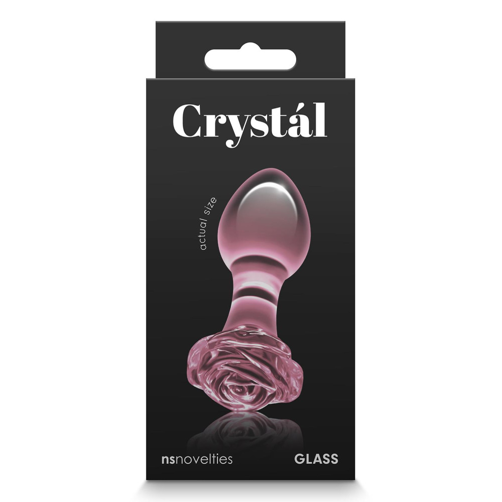 Анальная пробка из стекла, 3.9 см х 8.9 см, Crystal Rose с ограничителем в форме розы, розовая фото №2 — секс игрушки: Украина, NO TABOO