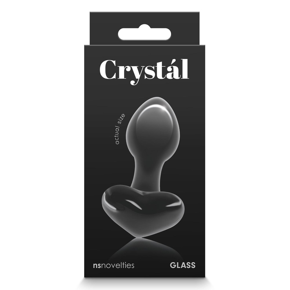 Анальная пробка из стекла, 3 см х 8.7 см, Crystal Heart с ограничителем в форме сердца, черная фото №2 — секс игрушки: Украина, NO TABOO
