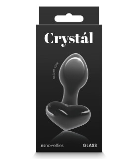 Анальна пробка зі скла, 3 см х 8.7 см, Crystal Heart з обмежувачем у формі серця, чорна - No Taboo