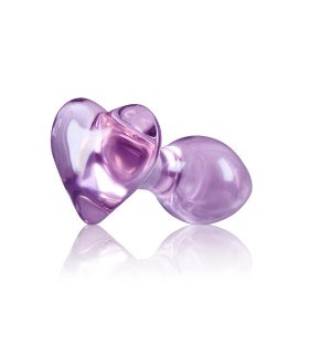 Анальна пробка зі скла, 3 см х 8.7 см, Crystal Heart з обмежувачем у формі серця, фіолетова - No Taboo
