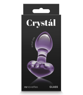 Анальна пробка зі скла, 3 см х 8.7 см, Crystal Heart з обмежувачем у формі серця, фіолетова - No Taboo