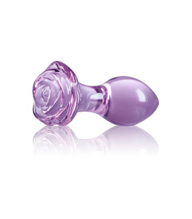 Анальна пробка зі скла, 3.9 см х 8.9 см, Crystal Rose з обмежувачем у формі троянди, фіолетова - No Taboo