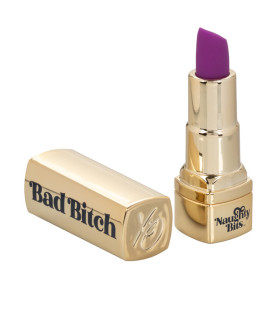 Вибратор в виде помады Bad Bitch Lipstick Vibrator, золотой корпус с фиолетовой помадой, 7.5 см х 1.25 см - No Taboo