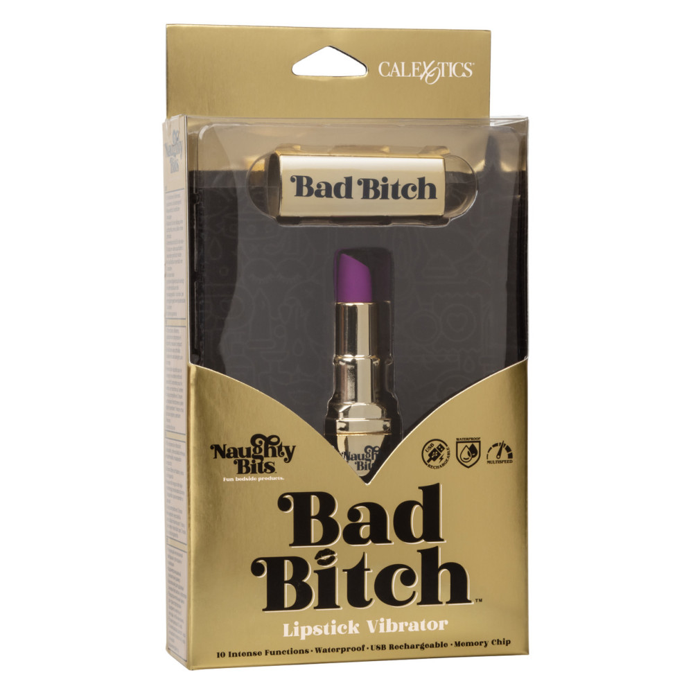 Вибратор в виде помады Bad Bitch Lipstick Vibrator, золотой корпус с фиолетовой помадой, 7.5 см х 1.25 см фото №3 — секс игрушки: Украина, NO TABOO