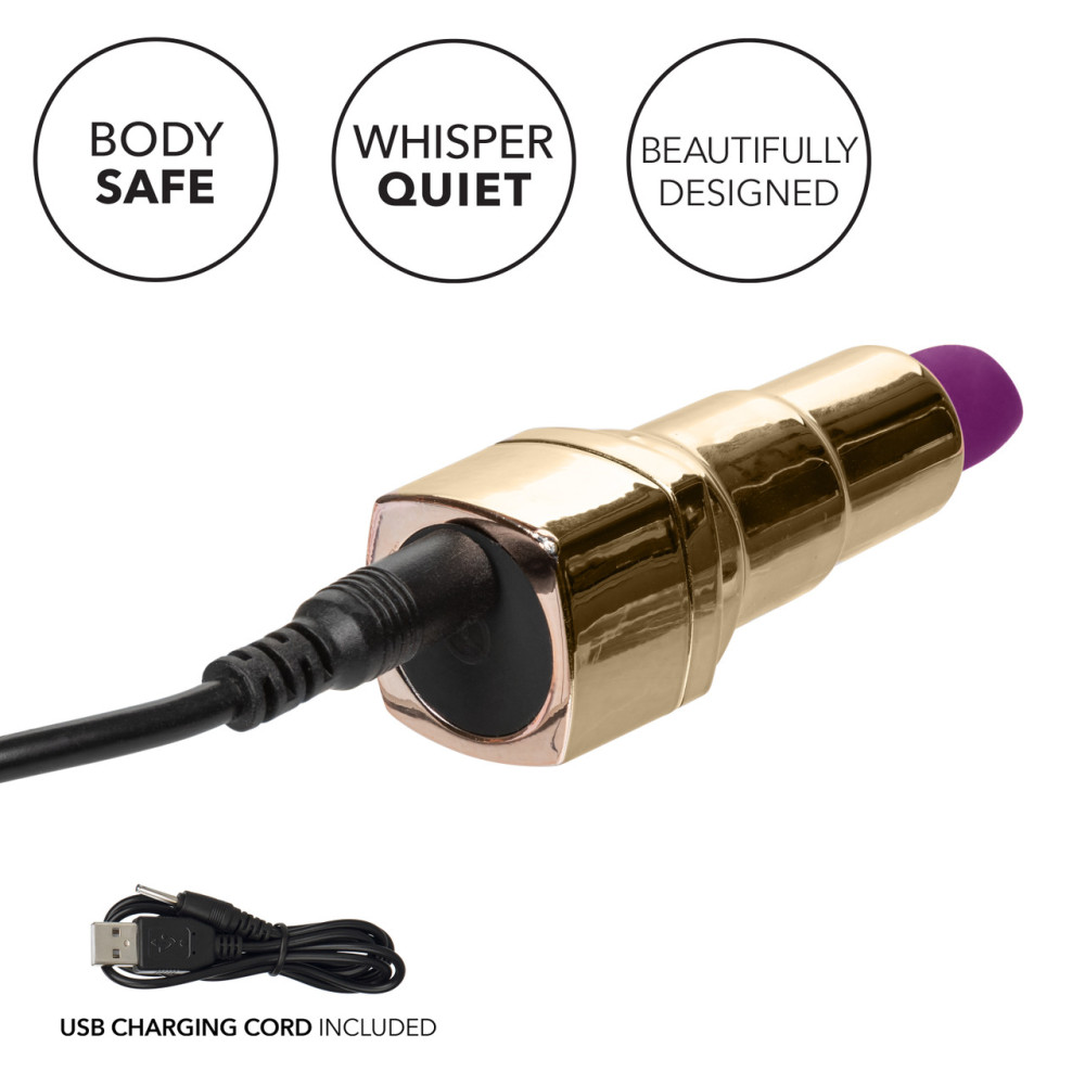 Вибратор в виде помады Bad Bitch Lipstick Vibrator, золотой корпус с фиолетовой помадой, 7.5 см х 1.25 см фото №7 — секс игрушки: Украина, NO TABOO