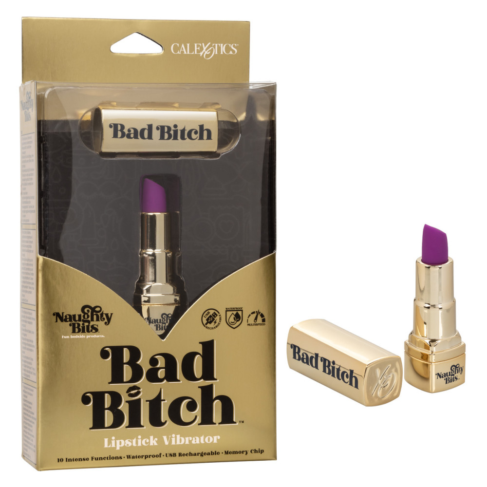 Вибратор в виде помады Bad Bitch Lipstick Vibrator, золотой корпус с фиолетовой помадой, 7.5 см х 1.25 см фото №0 — секс игрушки: Украина, NO TABOO