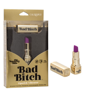 Вибратор в виде помады Bad Bitch Lipstick Vibrator, золотой корпус с фиолетовой помадой, 7.5 см х 1.25 см - No Taboo