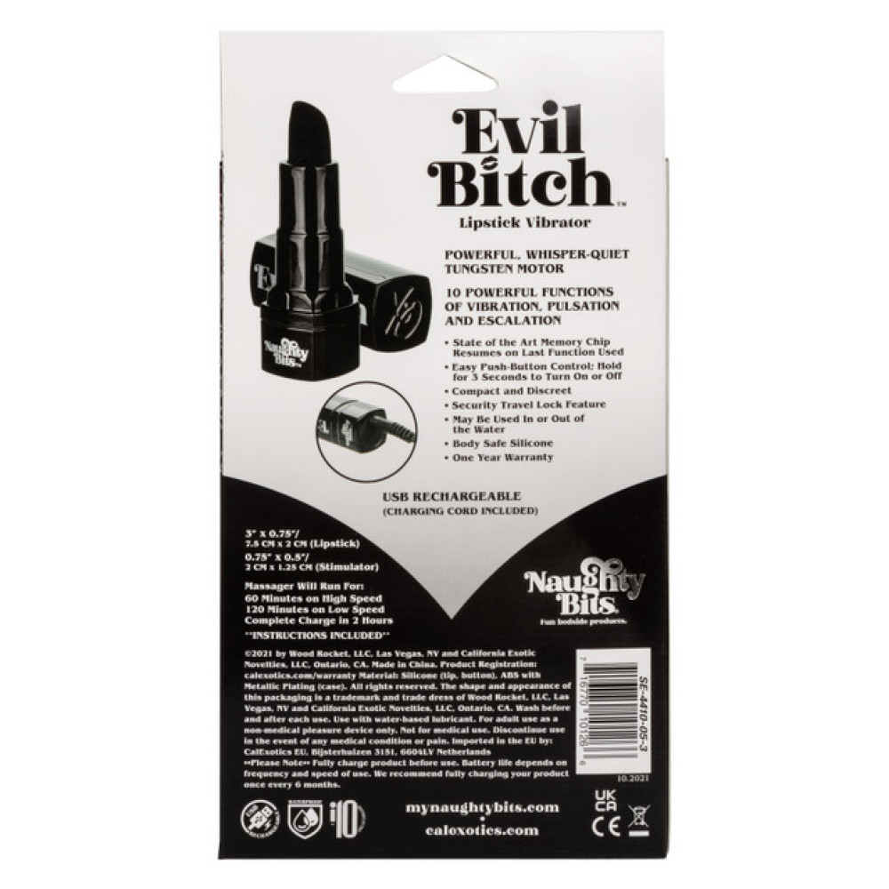 Вибратор-помада California Exotics Evil Bitch, черный, 7.5 см х 1.25 см фото №11 — секс игрушки: Украина, NO TABOO