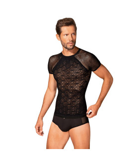 Мужская футболка Obsessive T102 в сеточку, черная, S/M/L - No Taboo