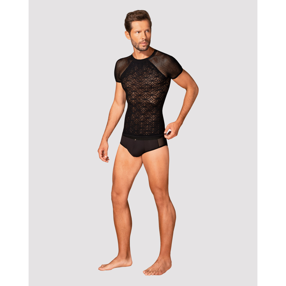Мужская футболка Obsessive T102 в сеточку, черная, S/M/L, фото №4 — секс шоп Украина, NO TABOO