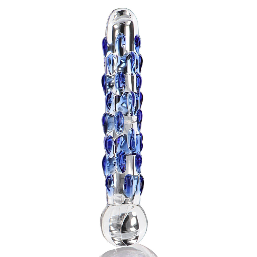 Фаллоимитатор стеклянный с рельефом Diamond Dazzler прозрачный с голубым, 18 см х 3.5 см фото №0 — секс игрушки: Украина, NO TABOO