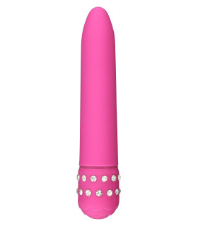 Вибратор классический Diamond Superbe Vibe украшенный стразами, розовый, 16 см х 2.5 см - No Taboo