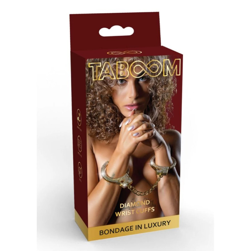 Наручники со стразами Taboom Diamond Wrist Cuffs Gold с 2 ключами, 6.5 см, фото №2 — секс шоп Украина, NO TABOO