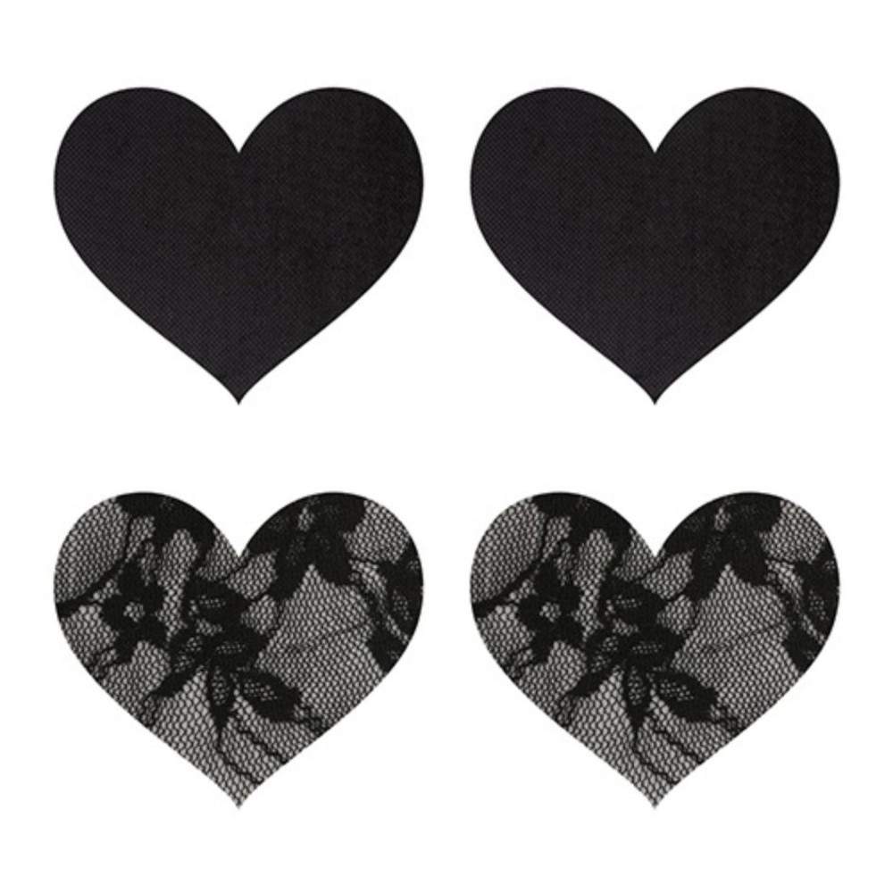 Наклейки на соски в форме сердечек Peekaboo Pasties Satin And Lace Hearts черные, 2 пары, фото №0 — секс шоп Украина, NO TABOO